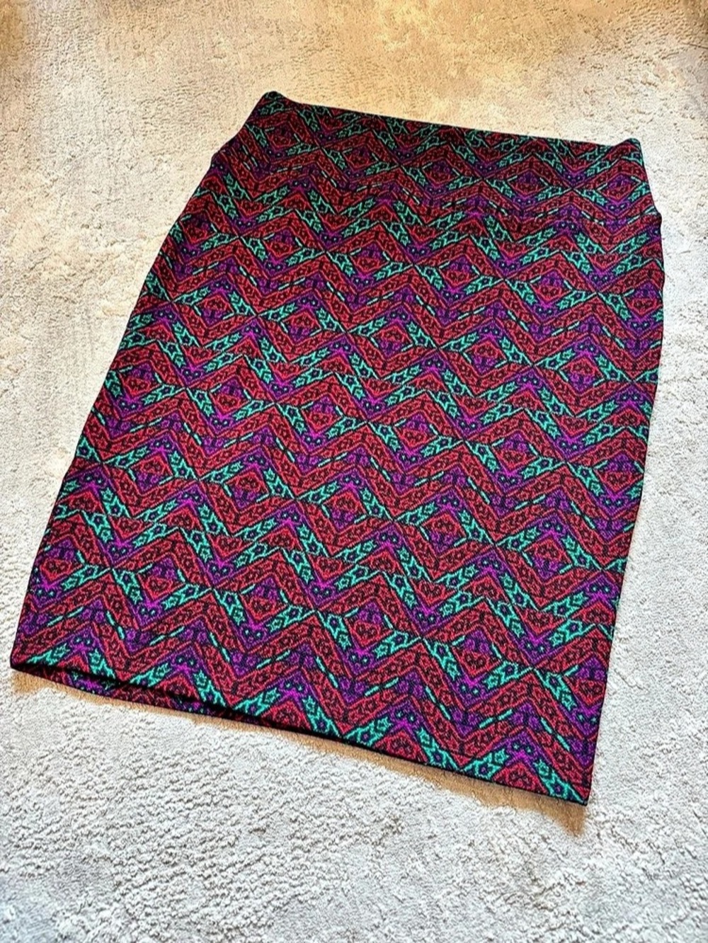 LuLaRoe Cassie Geometric Pencil Skirt Purple/Red/Green Large